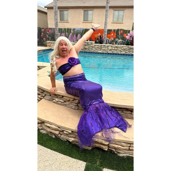 Mermaid Merman Purple Sparkle 3 Piece Adult L XL Costume Drama Dept As Is - Picture 2 of 16